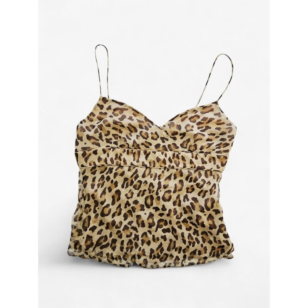 Vintage J. Crew 100% Silk Chiffon Leopard Print Flowy Spaghetti Strap Tank Top 8